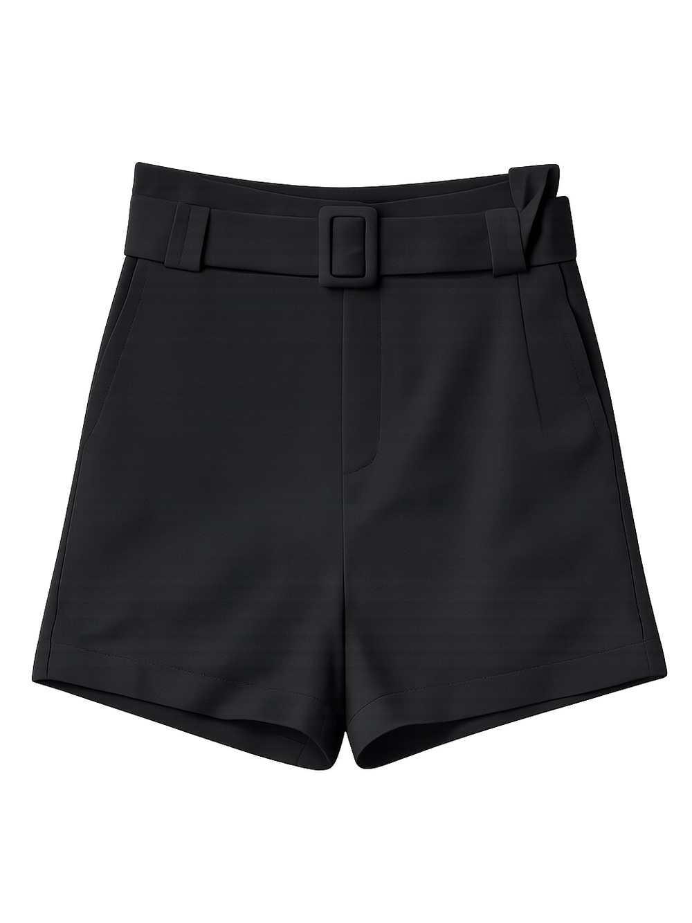 High-Waist Black Belted Women's Shorts